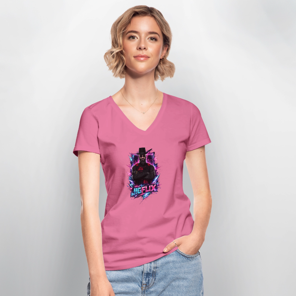 Klassisches Frauen-T-Shirt mit V-Ausschnitt - Pink