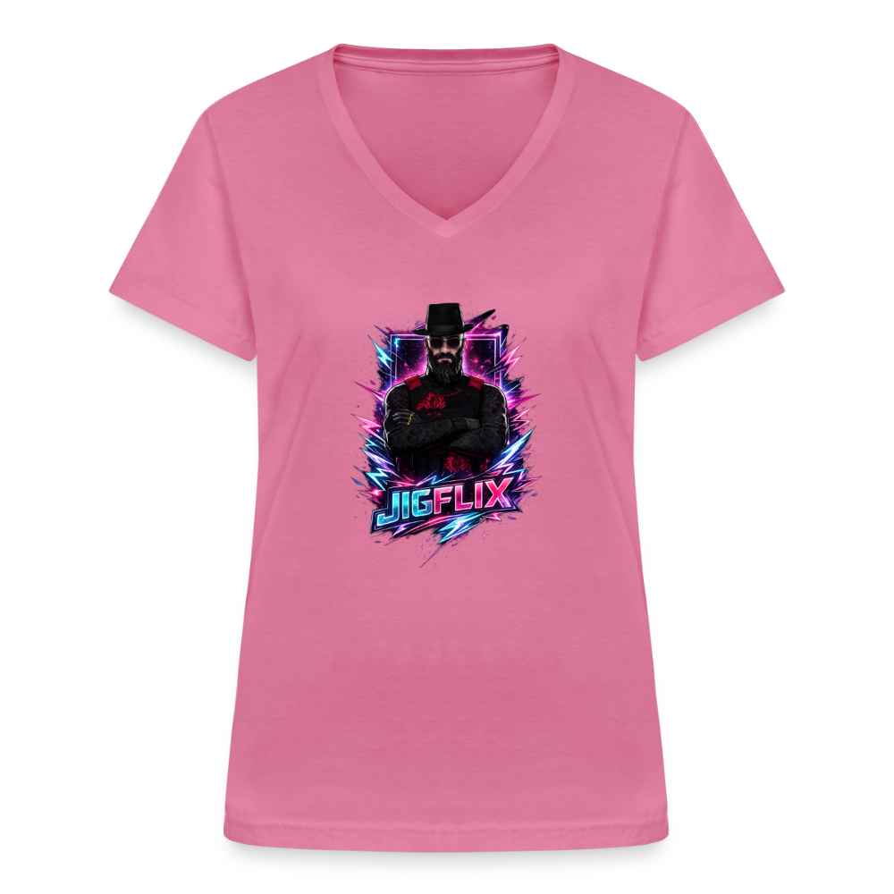 Klassisches Frauen-T-Shirt mit V-Ausschnitt - Pink